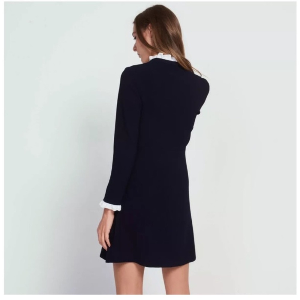 Sandro Natalia Ruffle Trim Dress- Navy with White Details. 0/XS - Picture 5 of 9